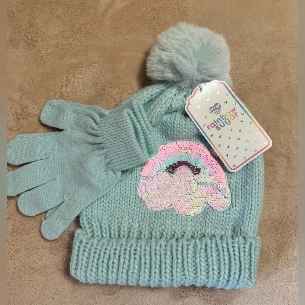 Kids Rainbow Pom Beanie Hat